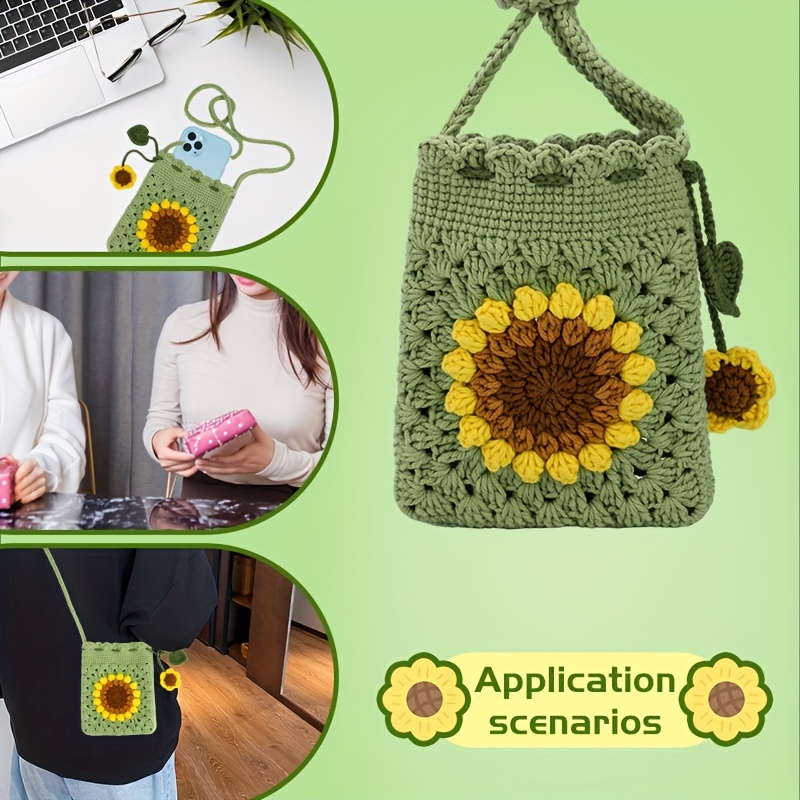 Crochet Kit for Beginners - Phone Bag Crochet Starter Kit with Video Tutorials And Yarns, Hook, Additions for Adult Knitting Craft (Random Colors)