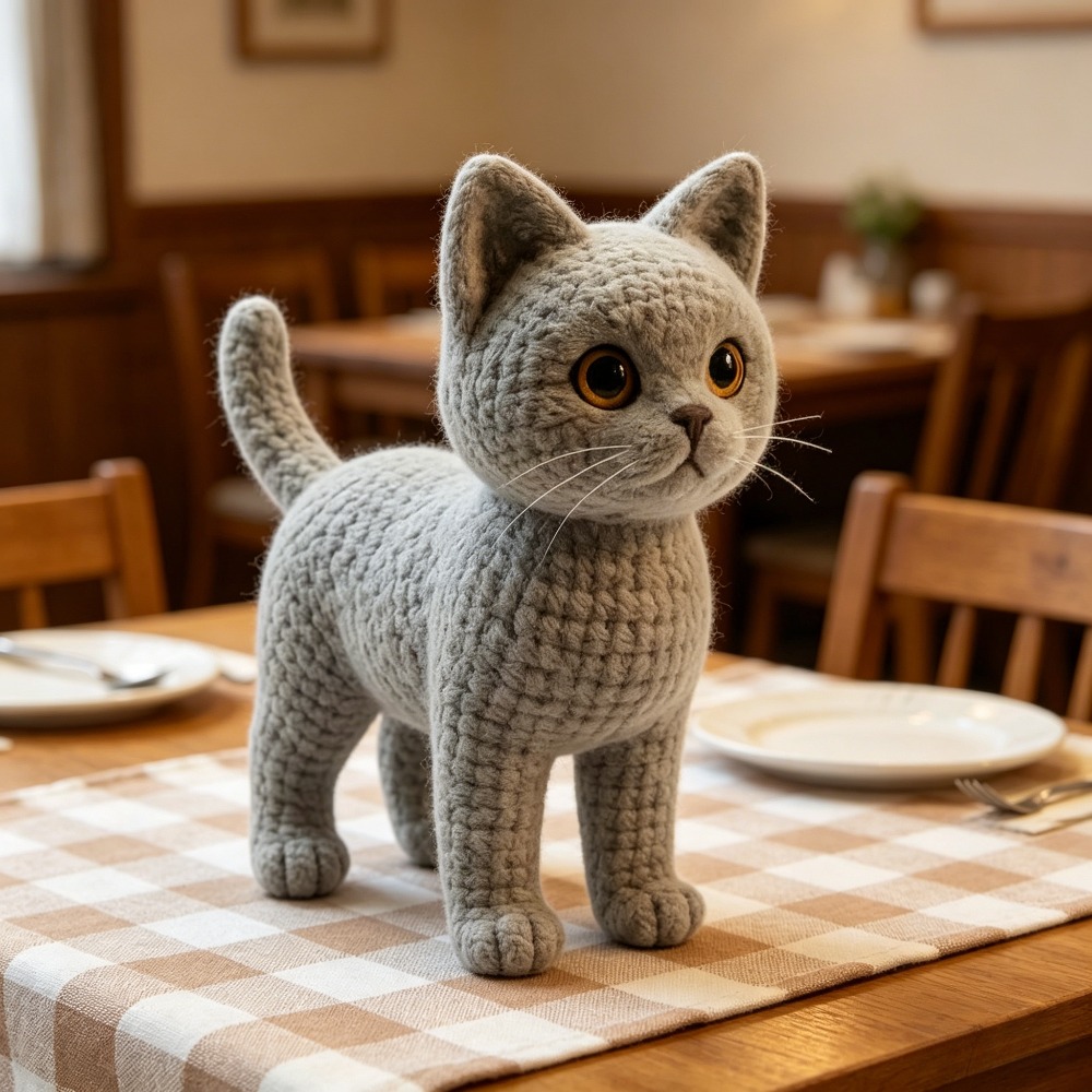 1pc Cute British Shorthair Cat Crochet Kit for Beginners, Complete Amigurumi Animal Doll Craft Set with All Materials And Tutorial, Handmade Knitted Gray Cat Plush, Perfect Gift for Cat Lovers, Home Decor