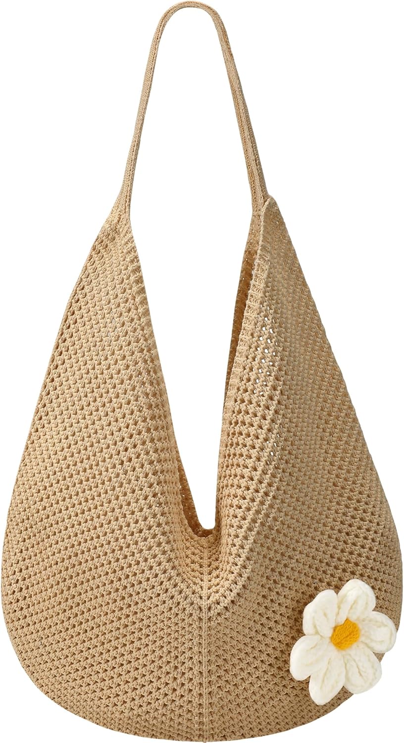 Crochet Beach Bags for Women, Summer Beach Tote Bag, Mesh Cute Beach Purse, Aesthetic Knit Bag Handbag Shoulder Bag