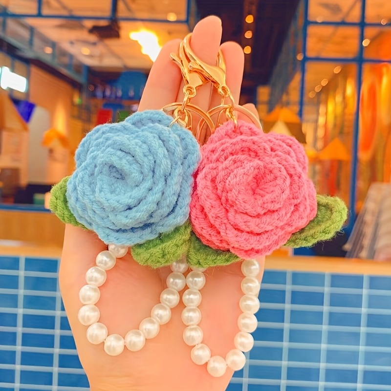 Handmade Knitted Rose-shaped Keychain for a Loved One