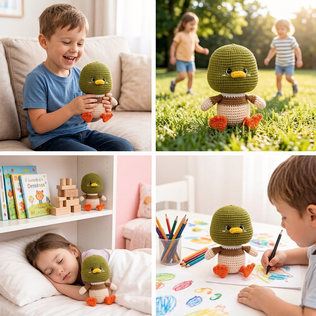 Cute Mallard Duck Amigurumi Crochet Kit, Beginner-Friendly Handmade Duck Plush Craft Set with Full Materials And Tutorial, Adorable Knitted Green-Headed Duck, Ideal Birthday Gift for Kids, Bird Fans, Home Decoration