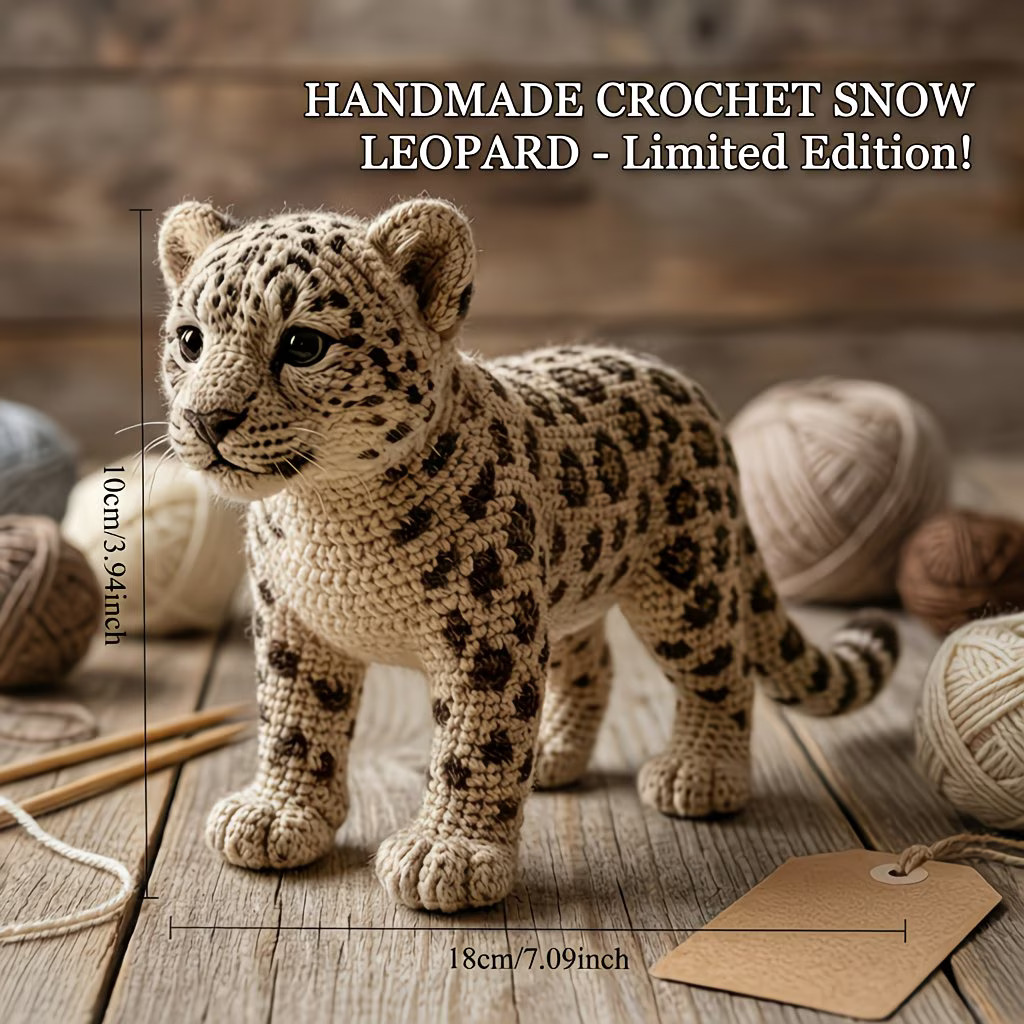 Snow Leopard Crochet Kit for Beginners | DIY Amigurumi Set with Yarn, Hook & Video Tutorial | Handmade Plush Animal Gift Hookcrafted