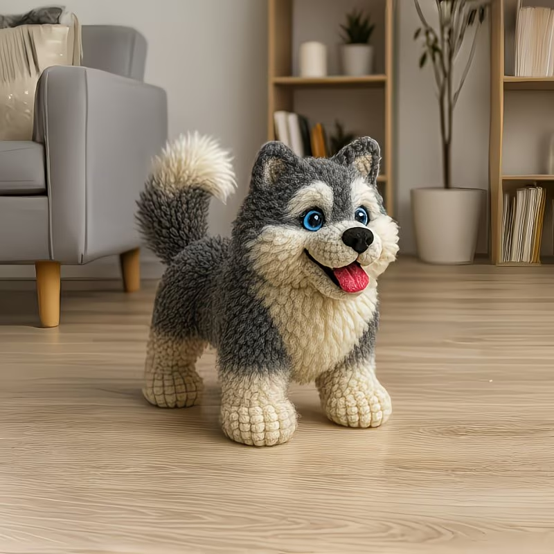 Husky Crochet Plush Kit for Beginners | DIY Amigurumi Stuffed Animal Set with Yarn, Hook & Step-by-Step Tutorial | Cute Handmade Gift for Dog Lovers