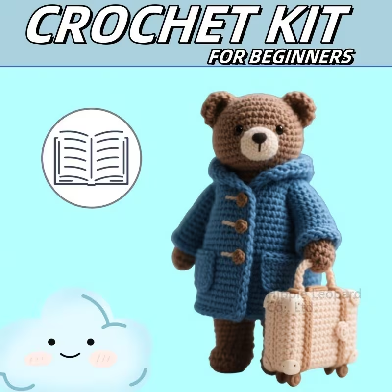 1pc Cute Bear Crochet Kit for Beginners, Complete Amigurumi Plush Bear Craft Set with All Materials, Yarn, Hook & tutorial, Unfinished Handmade Knitting Material Pack, Perfect Gift for Kids & Crochet Enthusiasts, Fun Home Decor Project for Adults