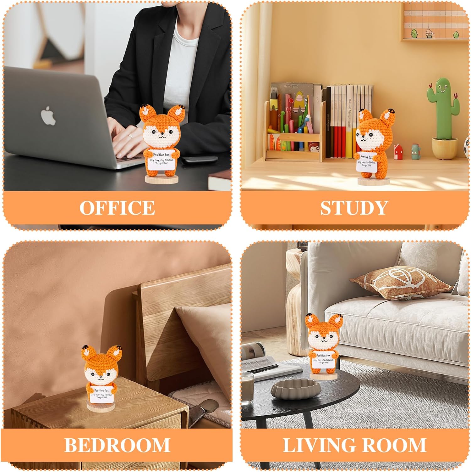 Positive Crochet Animals, Emotional Support Crochet Fox, Inspirational Crochet Gifts for Women, Teacher, Mother, Father, Friend