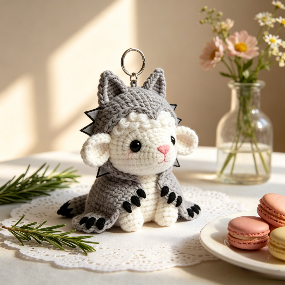 Beginner Friendly Wolf Sheep Keychain Crochet Kit, Cute Mini Lamb in Wolf Costume Amigurumi Crochet Starter Kit with Yarn, Hook, Needle & Accessories, Complete DIY Craft Set with Tutorial for Adults & Kids, Perfect Bag Charm & Handmade Gift