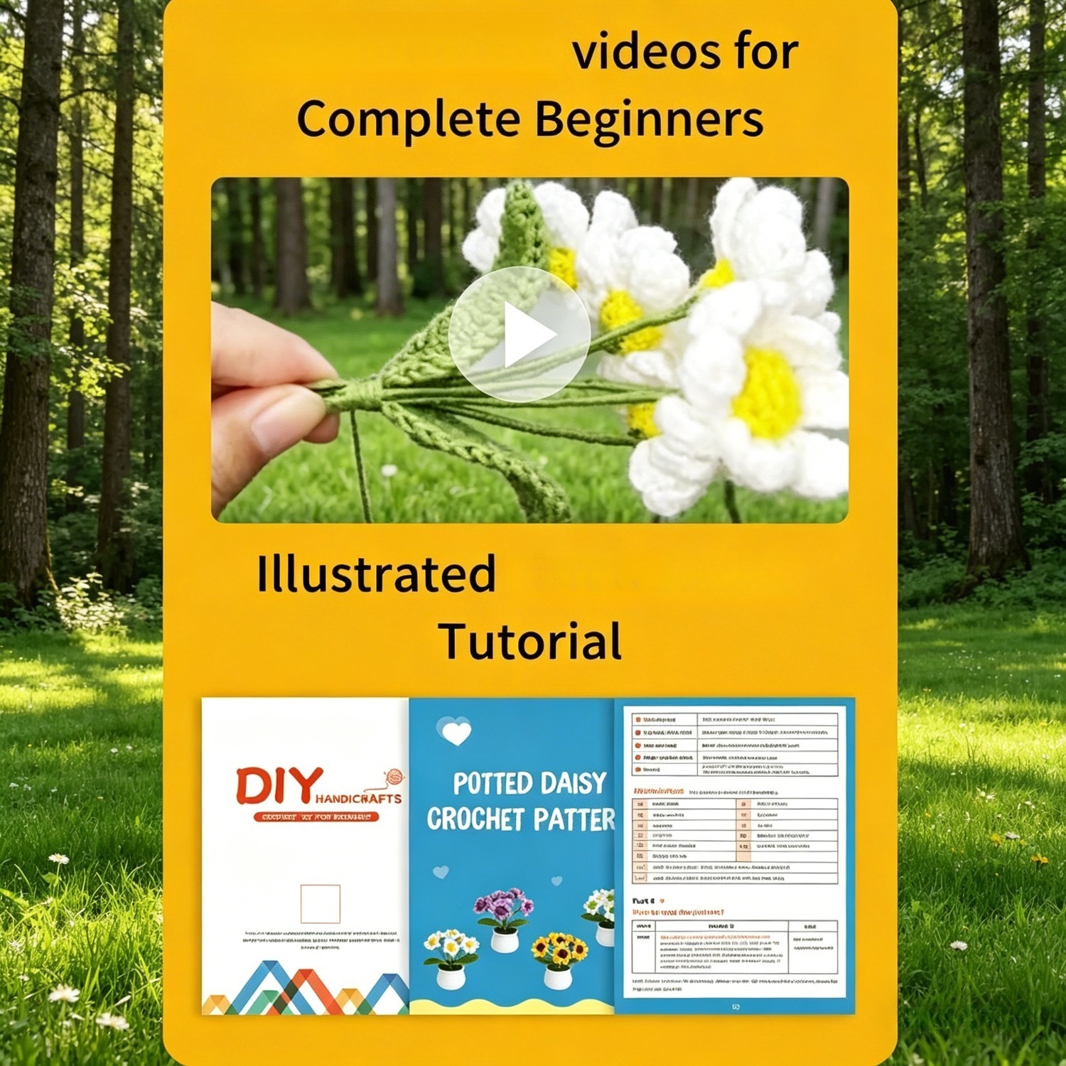 Flower Crochet Kit for Beginners | DIY Daisy Amigurumi Set with Yarn, Hook & Step-by-Step Video Tutorial | 4PCS Cute Flower Series Hookcrafted