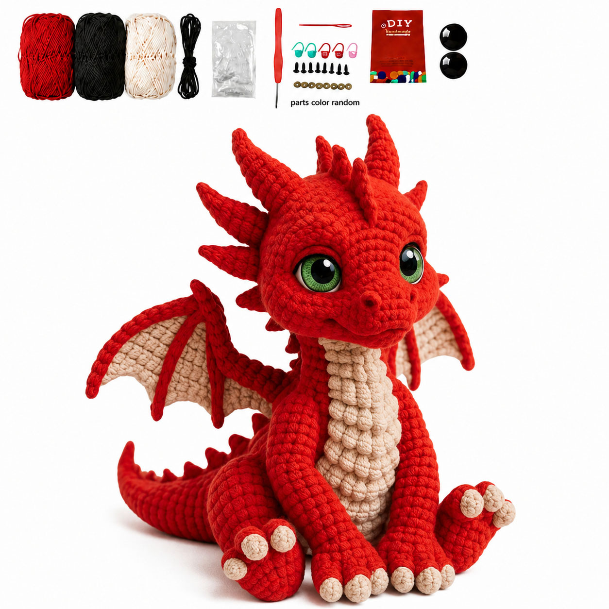 Crochet Kit for Beginners, DIY Cute Red Dragon Amigurumi Crochet Kit with Step-by-Step Instructions, Complete Starter Kit with Yarn, Hooks & Accessories for Adults Kids, Handmade Craft Gift