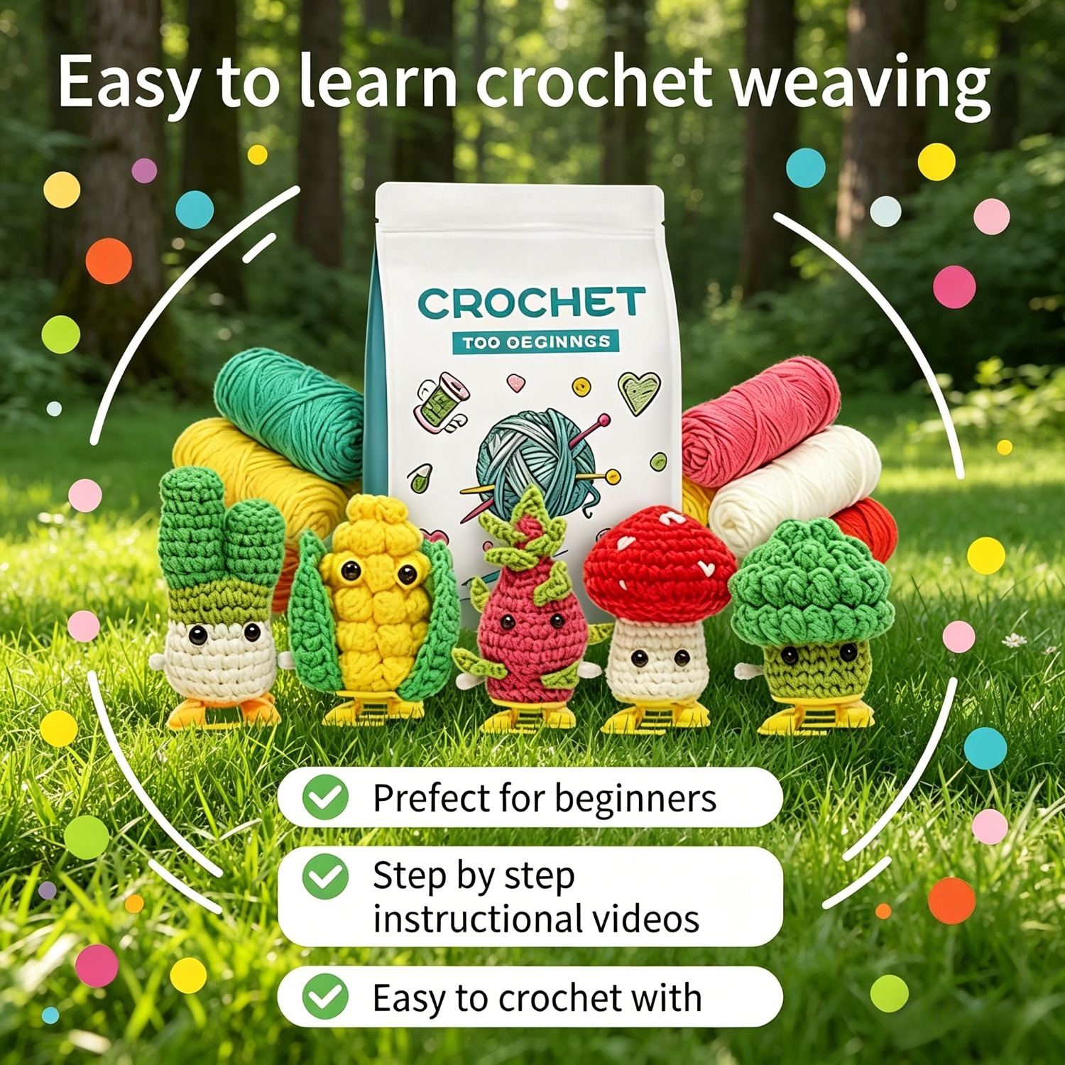 5Pcs Walking Base Succulent Plants Beginner Crochet Kit | DIY Amigurumi Wind-Up Toy Set with Yarn, Hook & Step-by-Step Tutorial | Cute Handmade Gift for Kids & Craft Lovers