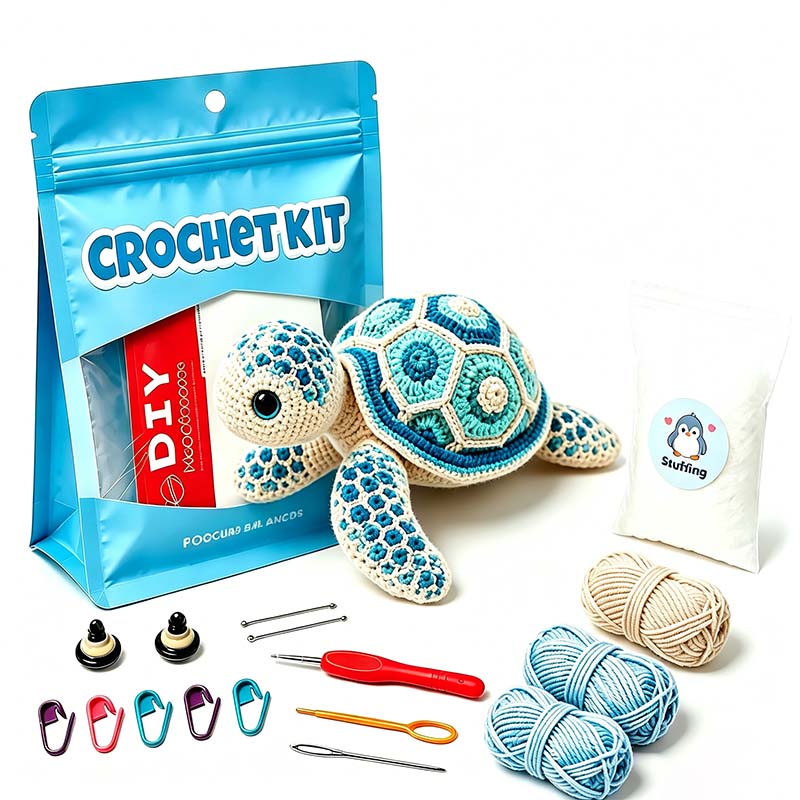 Crochet Kit for Beginners, DIY Sea Turtle Amigurumi Crochet Kit with Step-by-Step Instructions, Complete Starter Kit with Yarn, Hooks & Accessories for Adults Kids, Handmade Craft Gift-Hookcrafted