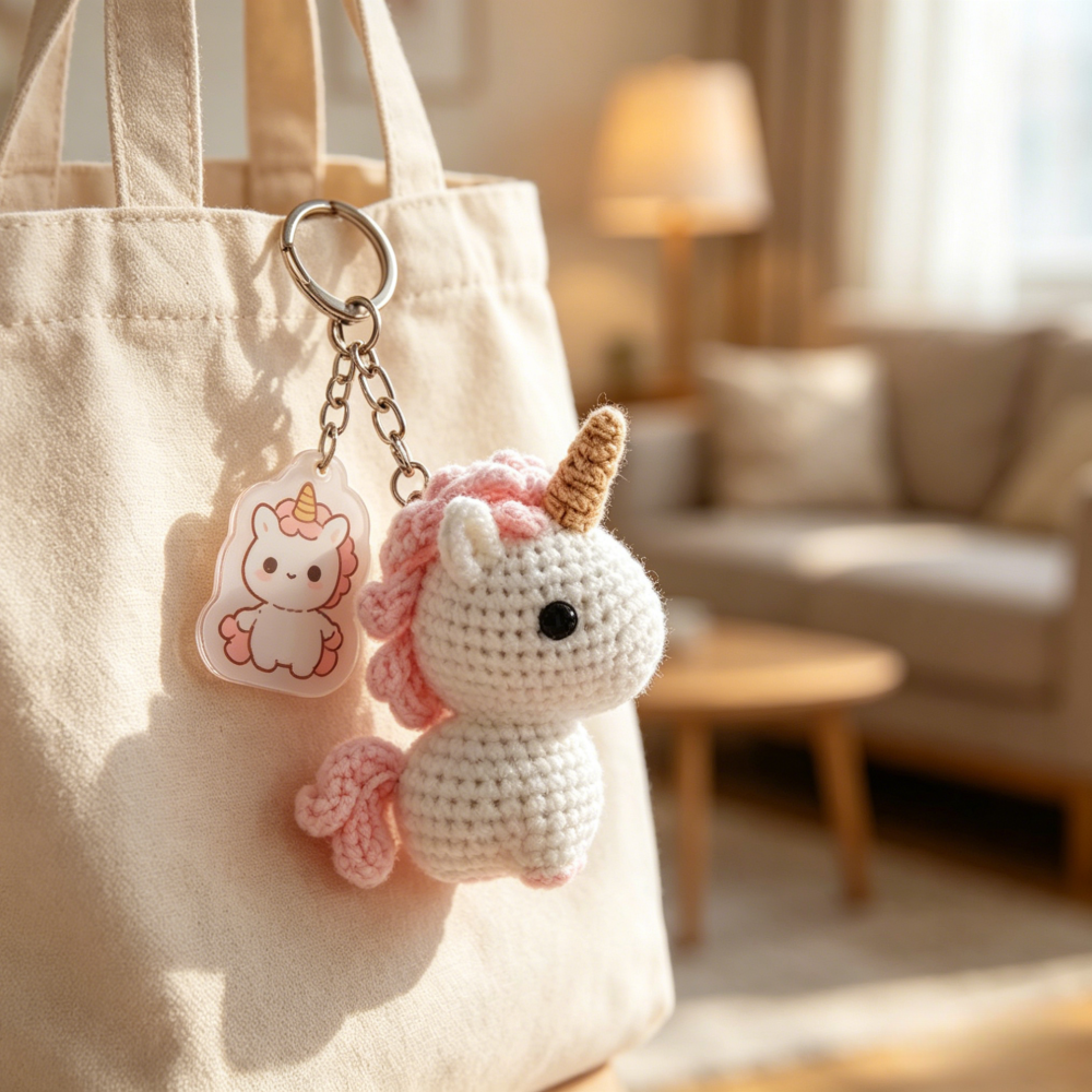Beginner Friendly Unicorn Keychain Crochet Kit, Cute Mini Unicorn Amigurumi Crochet Starter Kit with Yarn, Hook, Needle & Accessories, Complete DIY Craft Set with Tutorial for Adults & Kids, Perfect Bag Charm & Handmade Gift