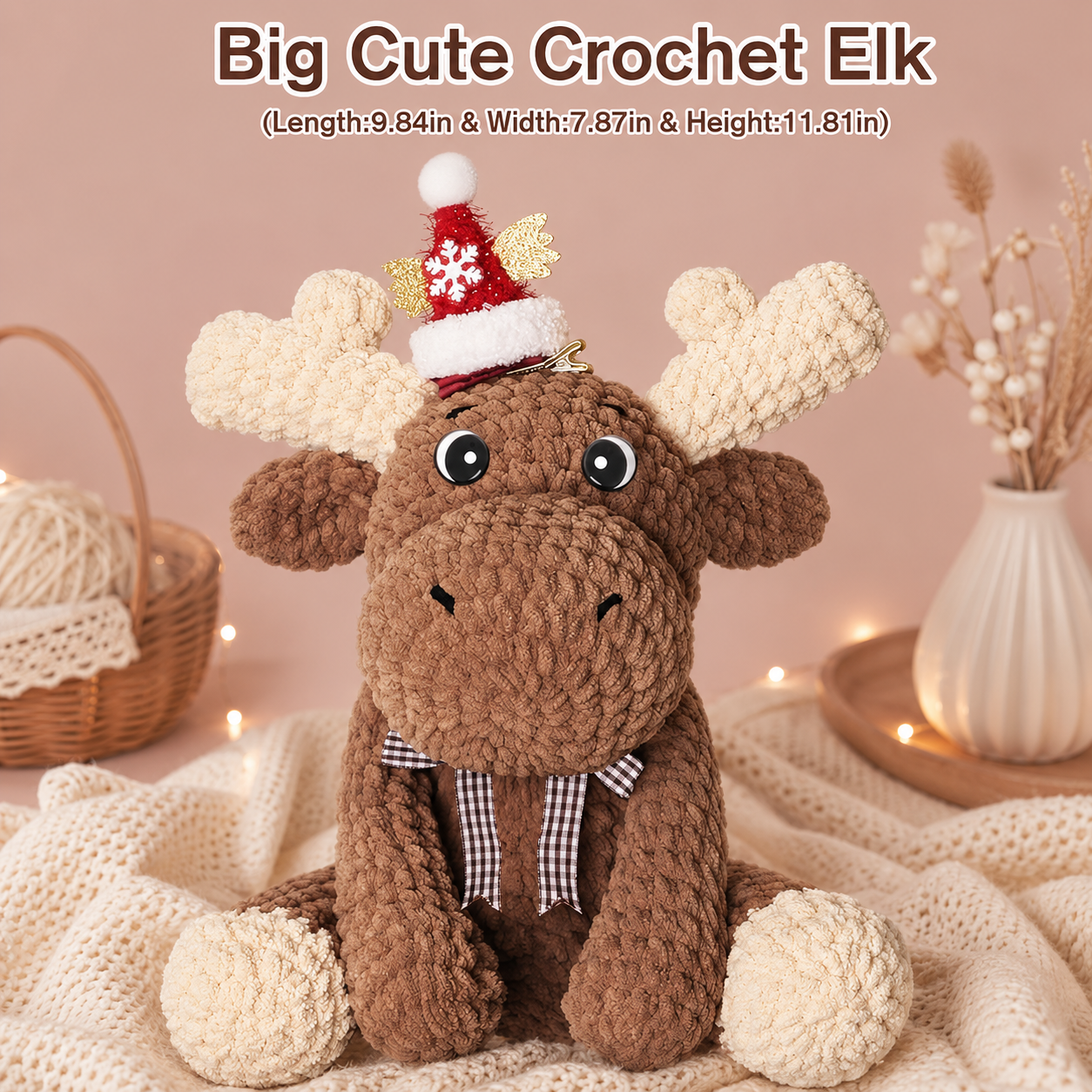 Christmas Reindeer Crochet Kit for Beginners | Large 11.8in Amigurumi DIY Set with Yarn, Hook & Step-by-Step Video Tutorials for Adults & Kids