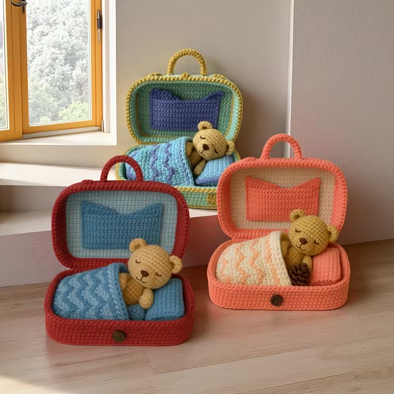 3 Different Color Teddy Bear Crochet Kits, Teddy Bear Crochet Sets in The Box, 1 Complete Crochet Box Teddy Bear with Step-By-Step Text Tutorial PDF File, Multiple Colors to Choose From, Including a Full Set of Crochet Tools