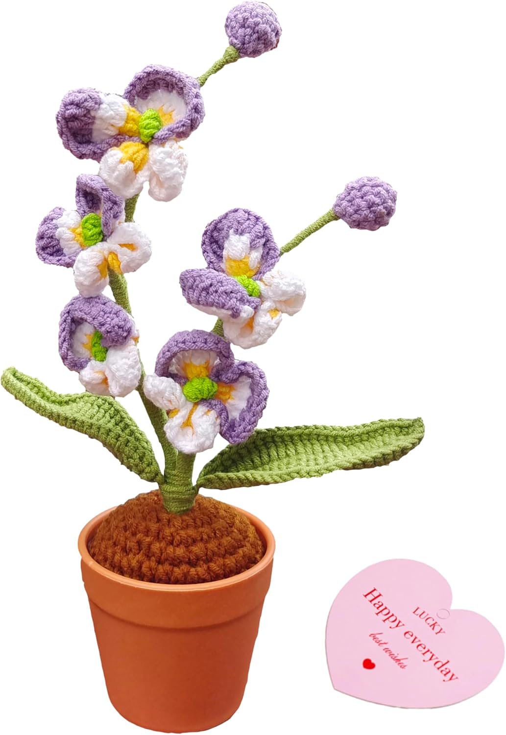 Handmade Crochet Orchid Potted Plants, Knitted Artificial Forever Flowers with Exquisite Pot, for Friends, Women, and Kids, Ideal for Home Decorations and Office Desks Wooden