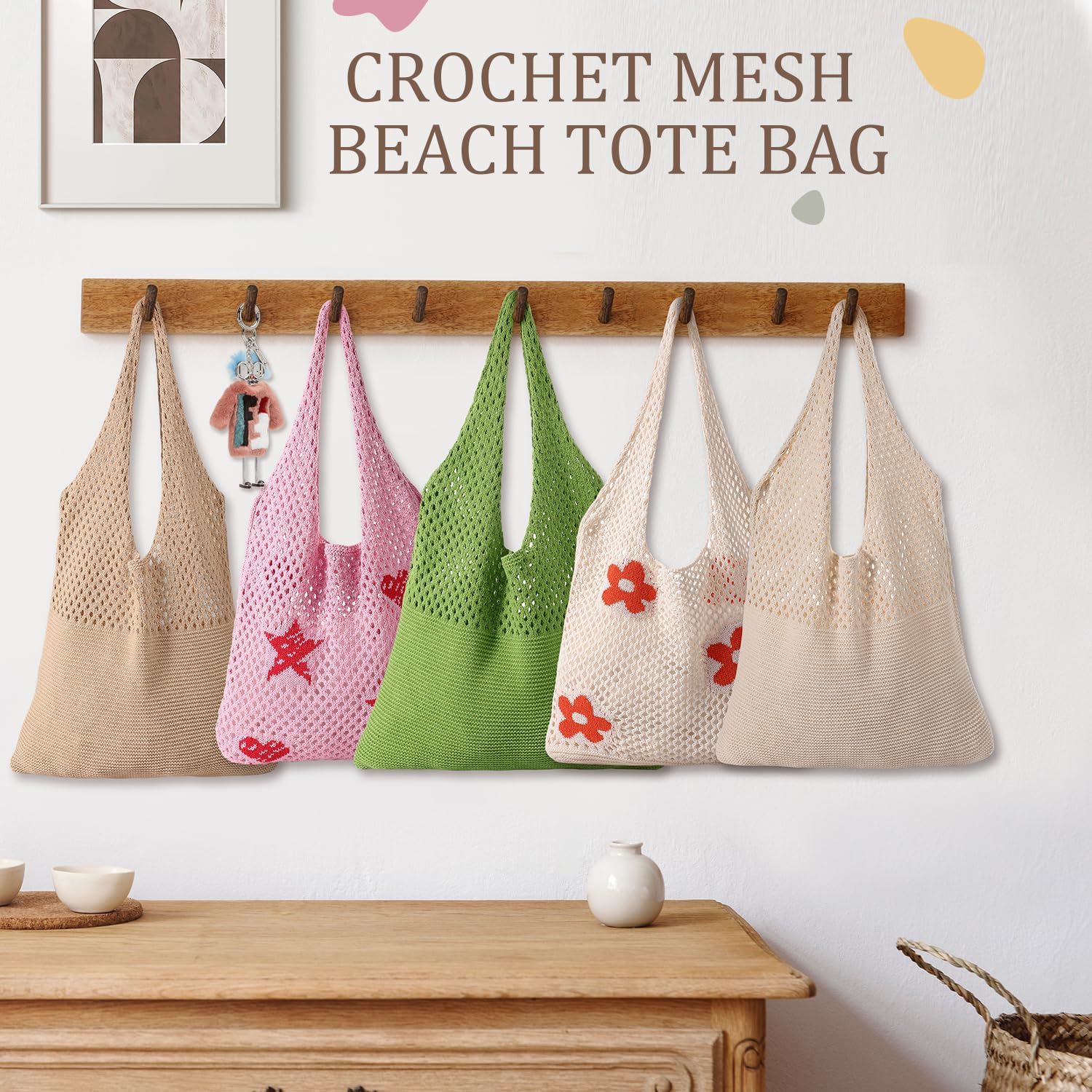 Crochet Beach Tote Bags, Stylish Mesh Beach Bags Shoulder Bag for Women, Cute Summer Vacation Boho Tote Bag