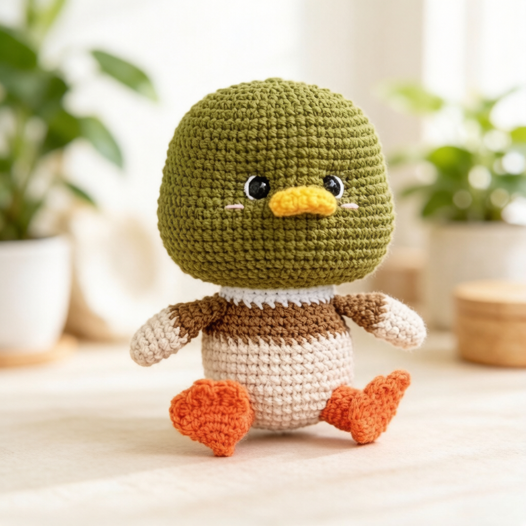 Cute Mallard Duck Amigurumi Crochet Kit, Beginner-Friendly Handmade Duck Plush Craft Set with Full Materials And Tutorial, Adorable Knitted Green-Headed Duck, Ideal Birthday Gift for Kids, Bird Fans, Home Decoration
