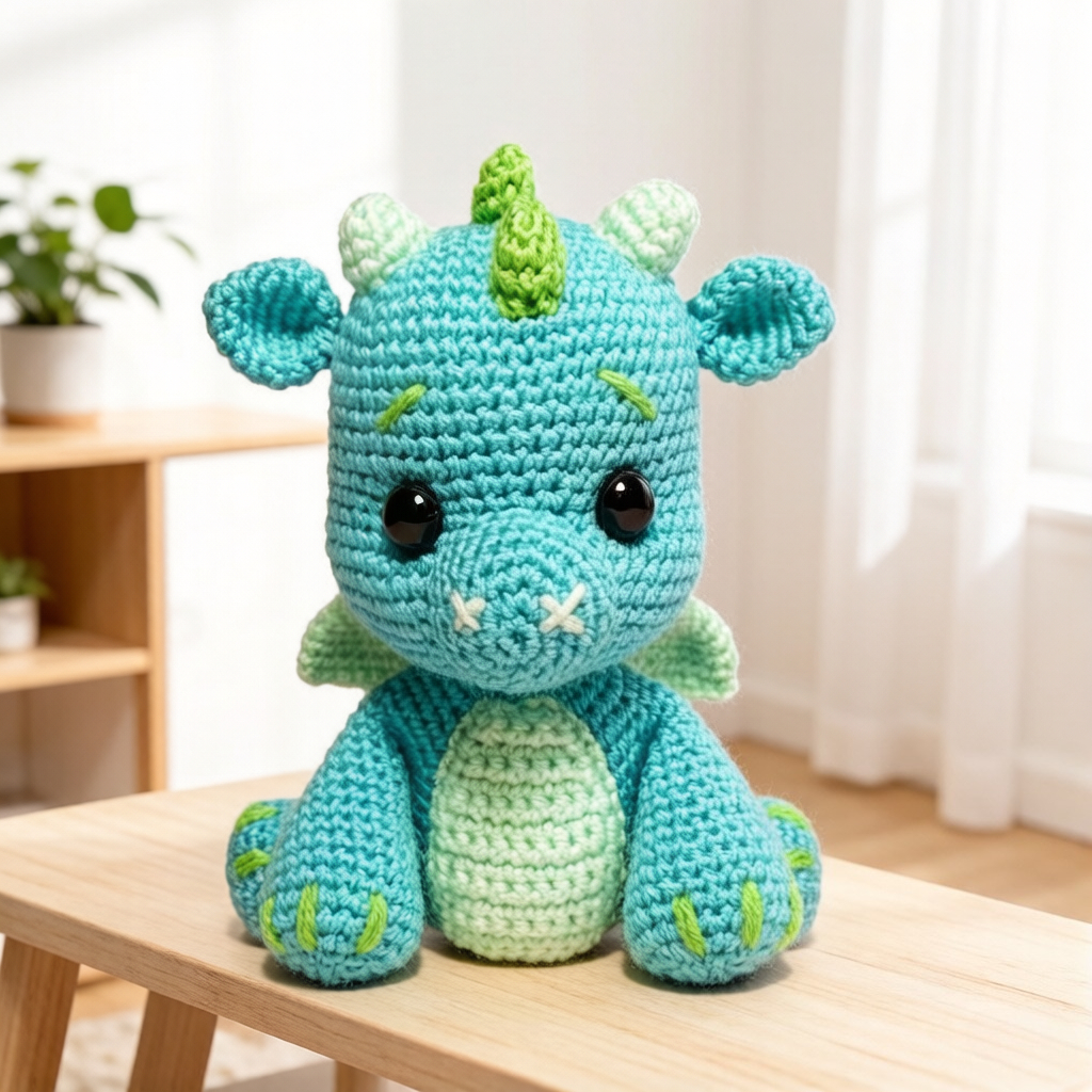 1pc Cute Blue Dinosaur Crochet Kit for Beginners, Complete DIY Amigurumi Dragon Plush Doll Craft Set with All Materials, Yarn, Tools & Tutorial, Handmade Knitted Turquoise Dinosaur, Perfect Gift for Kids, Fantasy Lovers, Home Decor, Easy & Fun