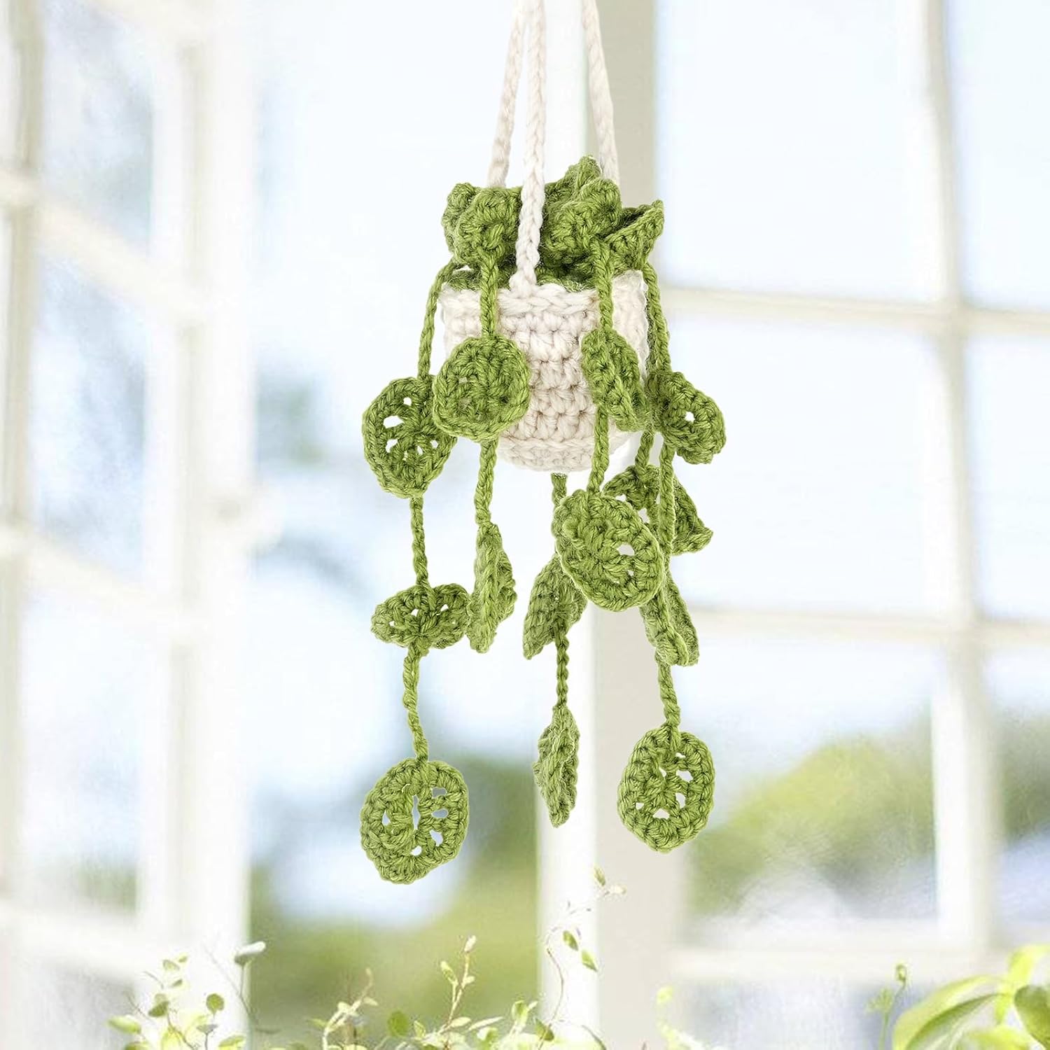 Cute Potted Plants Crochet Car Hanging Basket for Car Decor