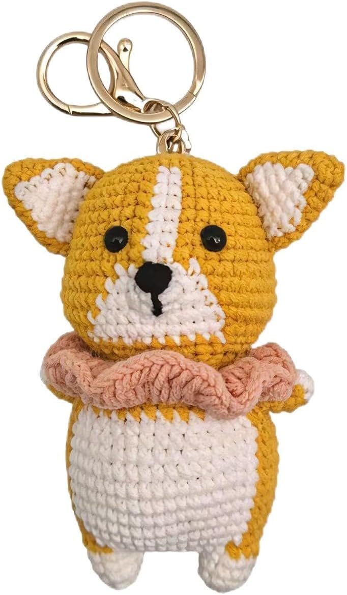 Handmade Crochet Animal Bag Charm Cute Knitted Hanging Ornament, Handcrafted Accessory for bag Kawaii Gift (corgi dog)-Hookcrafted