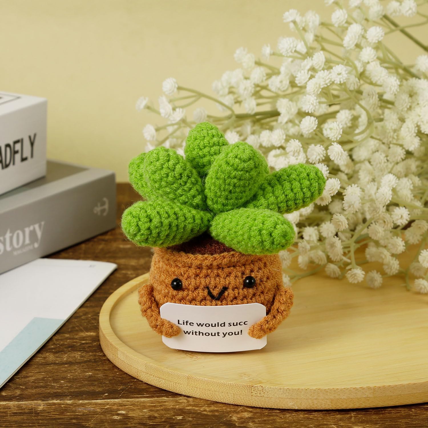 Crochet Potted Plants, Creative Knitted Potted Plants Mini Cute Emotional Positive Life Potato Doll Ornaments Gifts for Adults Kids Friends Home Office Desk Decoration