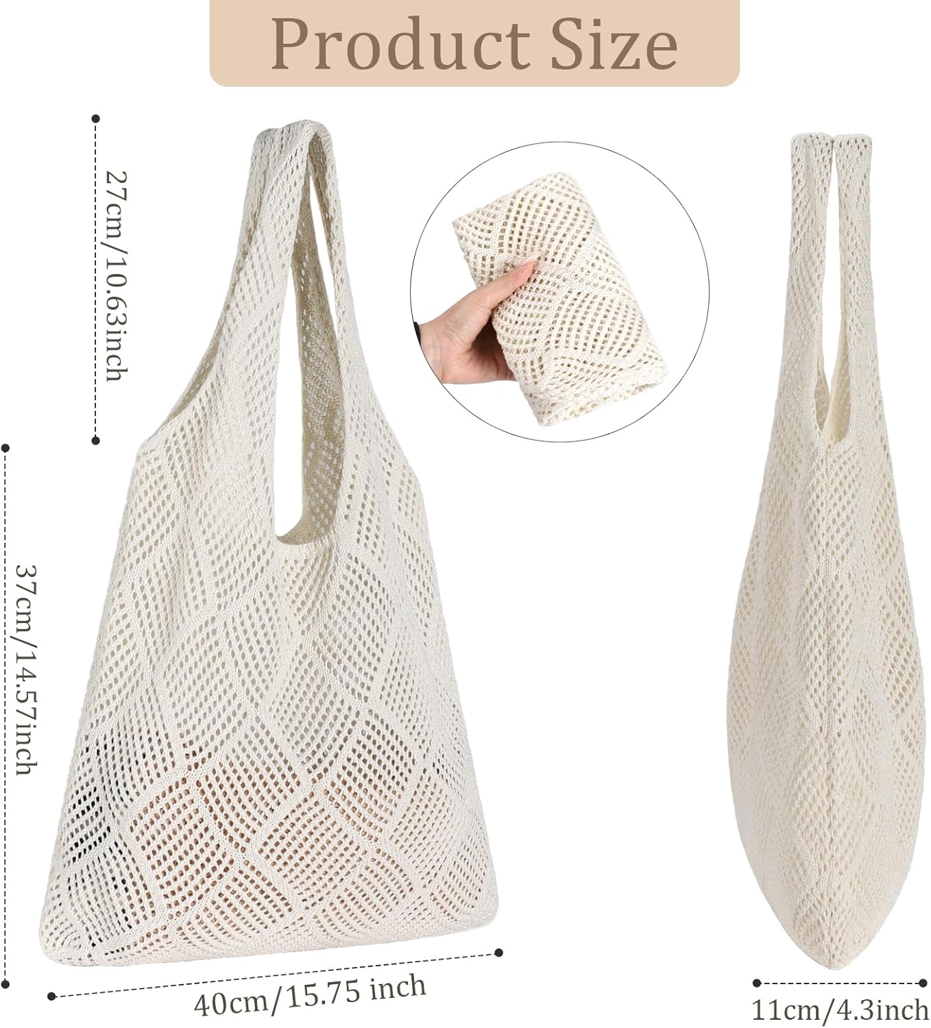 Crochet Tote Bag, Mesh Beach Bag Knit Summer Hobo Bag Vacation Boho Tote Bag for Women