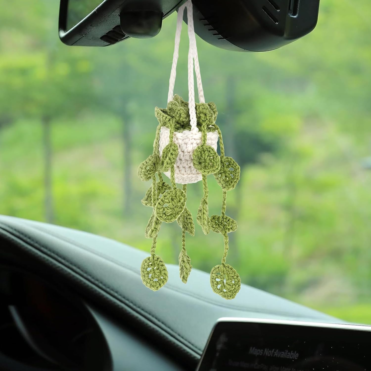 Cute Potted Plants Crochet Car Hanging Basket for Car Decor