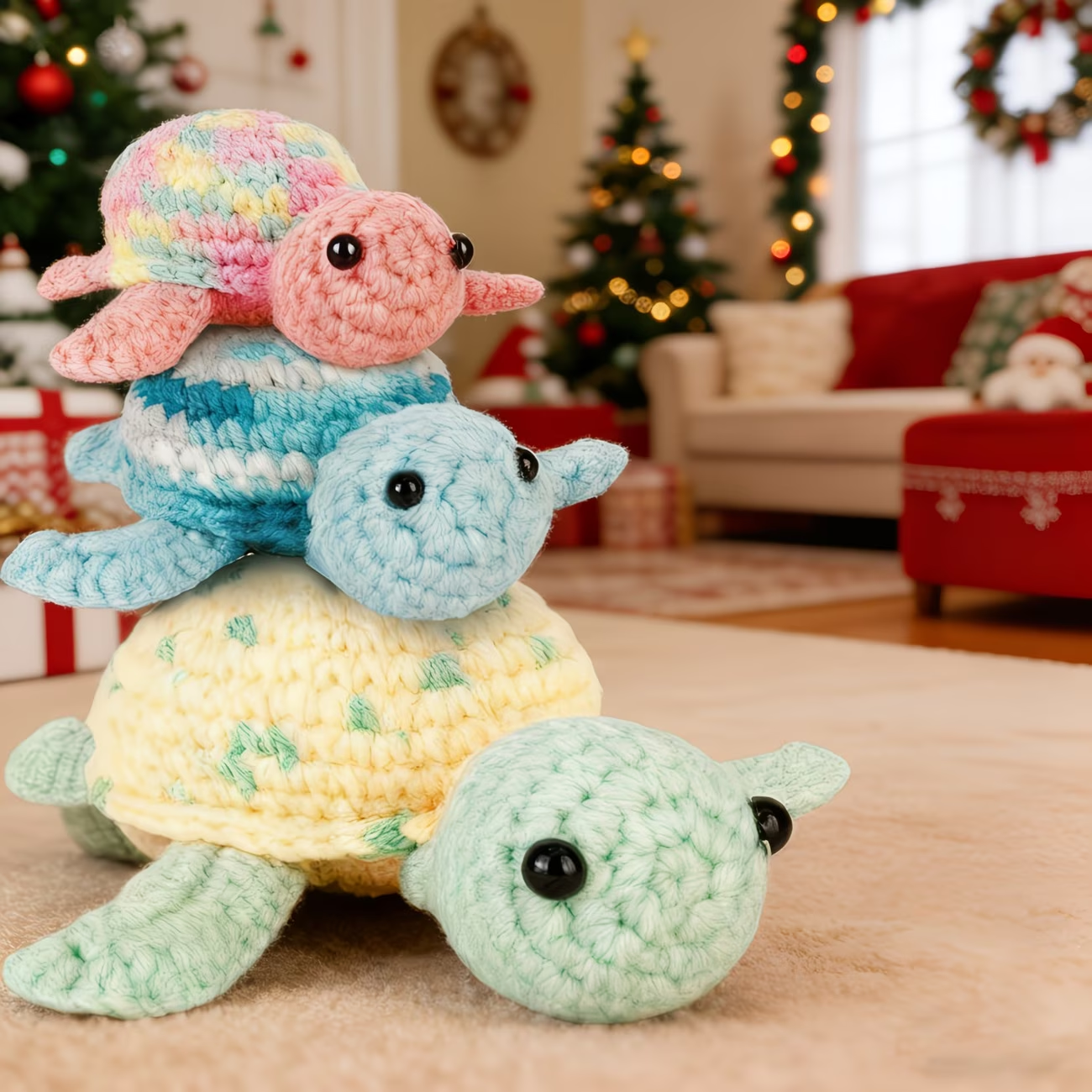 Set of 3 Colorful Turtles Crochet Kit | Complete DIY Amigurumi Stuffed Animal Set with Yarn, Hook & Step-by-Step Guide | Perfect Gift for Crocheters