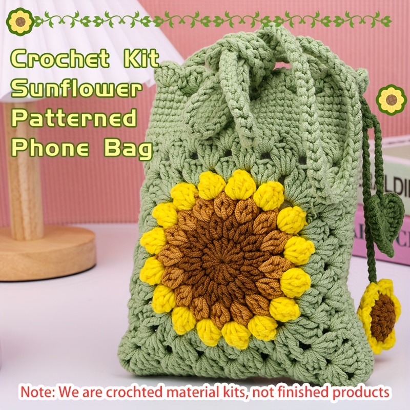 Crochet Kit for Beginners - Phone Bag Crochet Starter Kit with Video Tutorials And Yarns, Hook, Additions for Adult Knitting Craft (Random Colors)