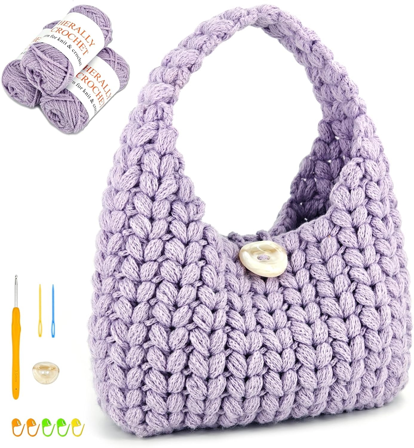 Herally Crochet Kit DIY for Beginners - Include Yarn, Hook and Accessory - with Step by Step Video Tutorials - Wheateat Hobo Bag (Beige)