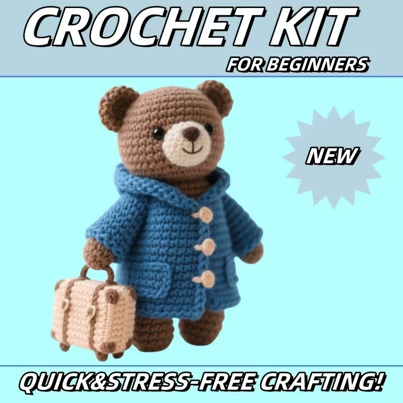 1pc Cute Bear Crochet Kit for Beginners, Complete Amigurumi Plush Bear Craft Set with All Materials, Yarn, Hook & tutorial, Unfinished Handmade Knitting Material Pack, Perfect Gift for Kids & Crochet Enthusiasts, Fun Home Decor Project for Adults