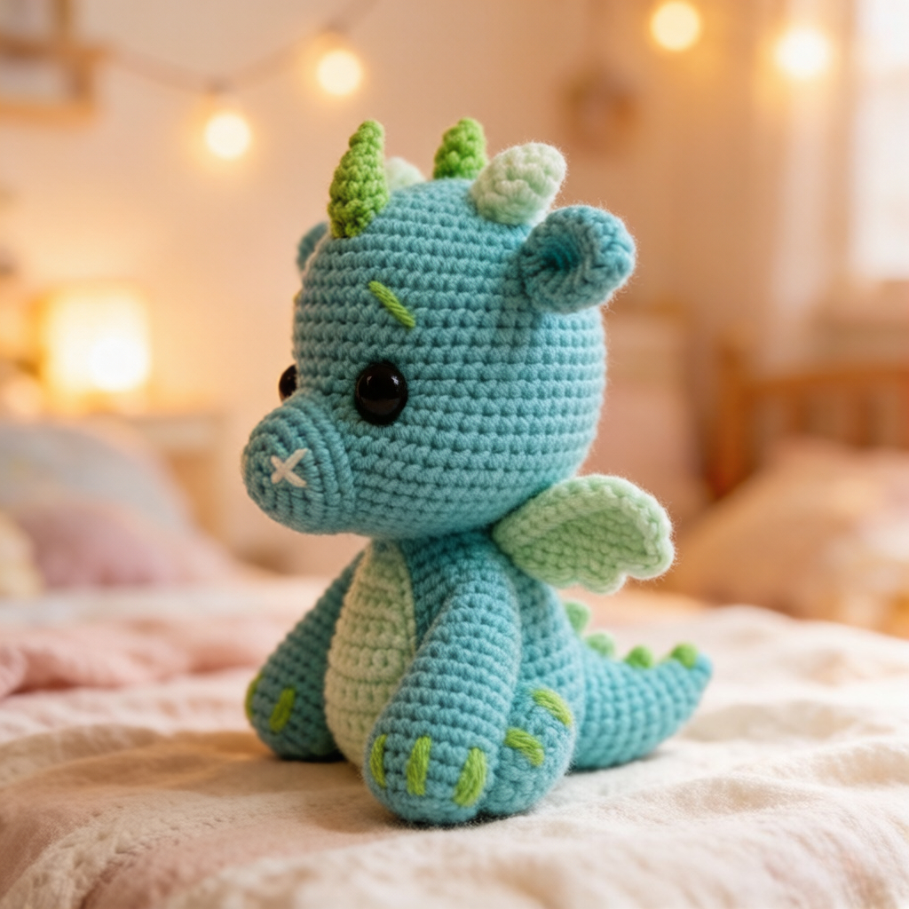 1pc Cute Blue Dinosaur Crochet Kit for Beginners, Complete DIY Amigurumi Dragon Plush Doll Craft Set with All Materials, Yarn, Tools & Tutorial, Handmade Knitted Turquoise Dinosaur, Perfect Gift for Kids, Fantasy Lovers, Home Decor, Easy & Fun