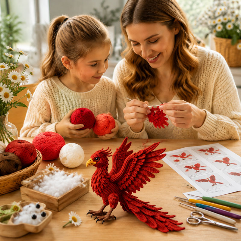 Crochet Kit for Beginners, DIY Phoenix Amigurumi Crochet Kit with Step-by-Step Instructions, Complete Starter Kit with Yarn, Hooks & Accessories for Adults Kids, Handmade Craft Gift