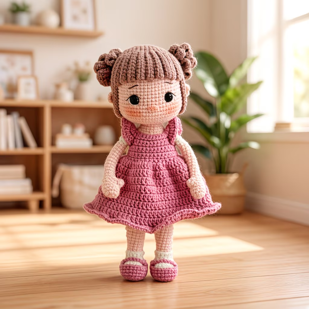 Dusty Pink Dress Doll Crochet Kit for Beginners | DIY Amigurumi Doll Set with Full Supplies & Easy Instructions | Adorable Handmade Gift for All Ages