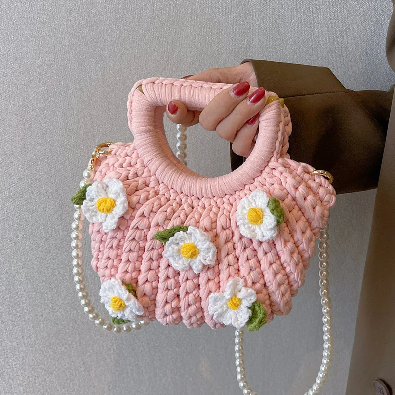 New Fashion Hand-woven Gardenia Shell Bag Women Party Handbags Casual Peal Chain Crossbody Shoulder Bag Travel Tote Bag