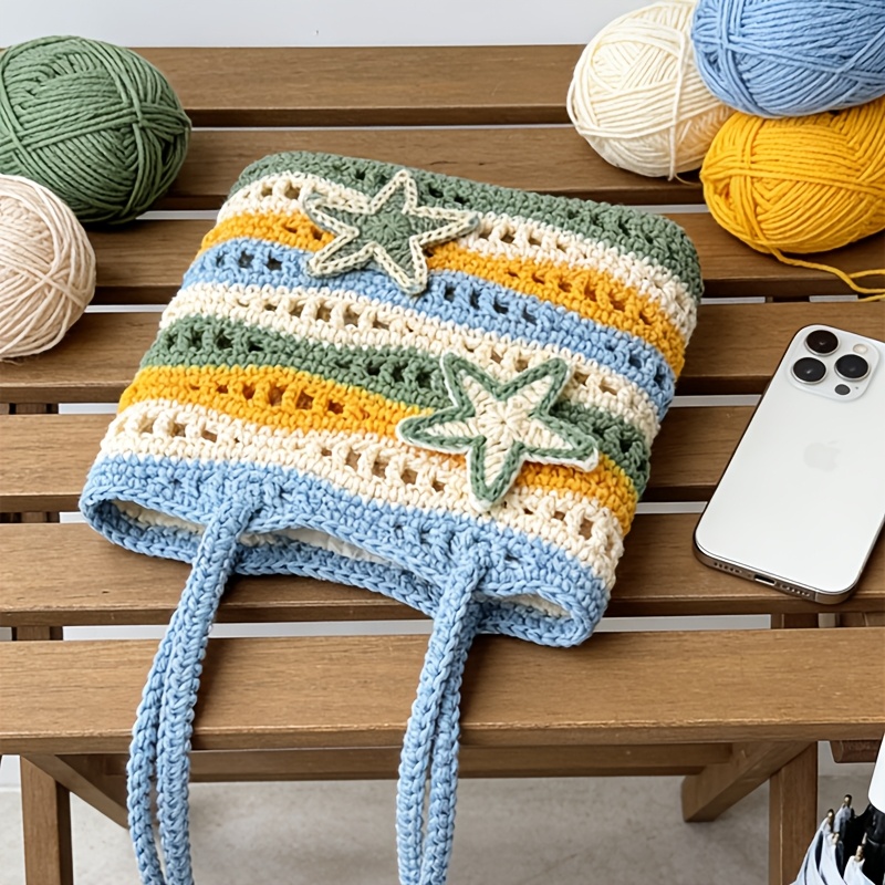 Summer Ocean Breeze Women's Shoulder Bag Material Pack [Unfinished] Crochet Kit Includes Yarn, Crochet Hook, Video Instructions and Tutorials.It Is a Perfect Birthday Gift for Adult Women Who Are Handmade Crochet Enthusiasts or Beginners, and Also