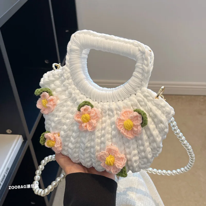 New Fashion Hand-woven Gardenia Shell Bag Women Party Handbags Casual Peal Chain Crossbody Shoulder Bag Travel Tote Bag