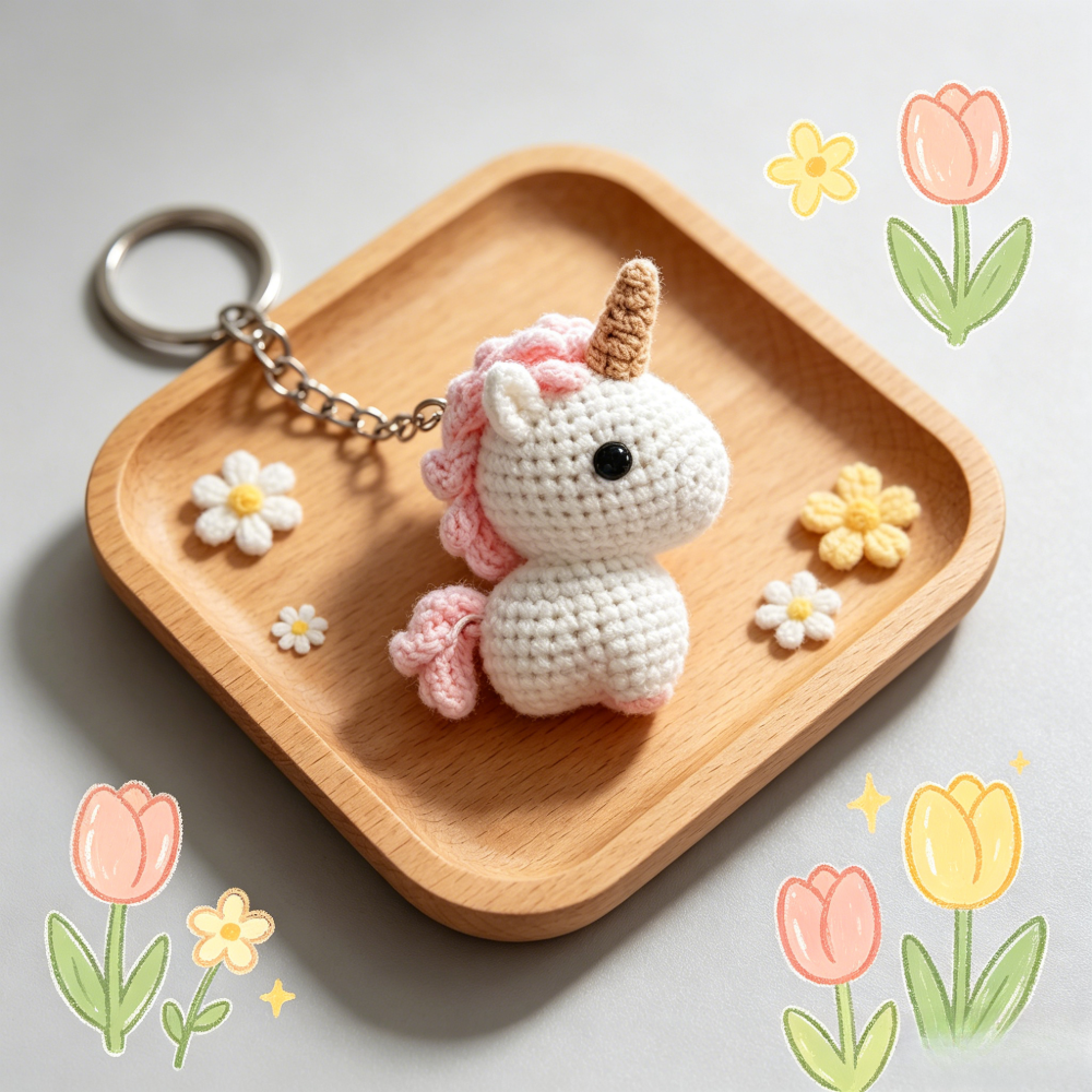 Beginner Friendly Unicorn Keychain Crochet Kit, Cute Mini Unicorn Amigurumi Crochet Starter Kit with Yarn, Hook, Needle & Accessories, Complete DIY Craft Set with Tutorial for Adults & Kids, Perfect Bag Charm & Handmade Gift