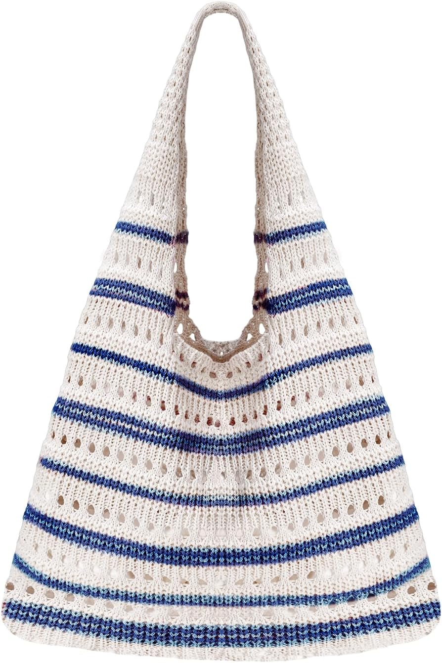Crochet Tote Bag, Mesh Beach Bag Knit Summer Hobo Bag Vacation Boho Tote Bag for Women
