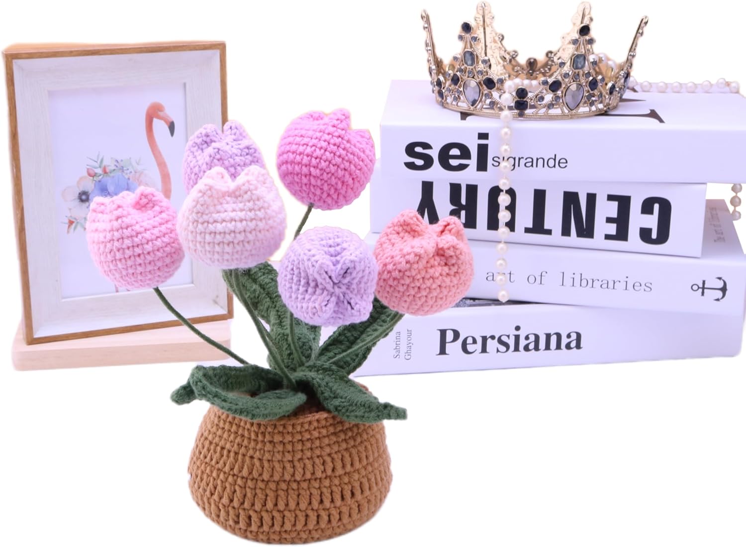 Hand-Crocheted Tulip Potted Plants, Artificial Decorative Plants on the Home Office Table, and Unique Intimate Gifts for Family, Friends and Women (Anniversary, Birthday)