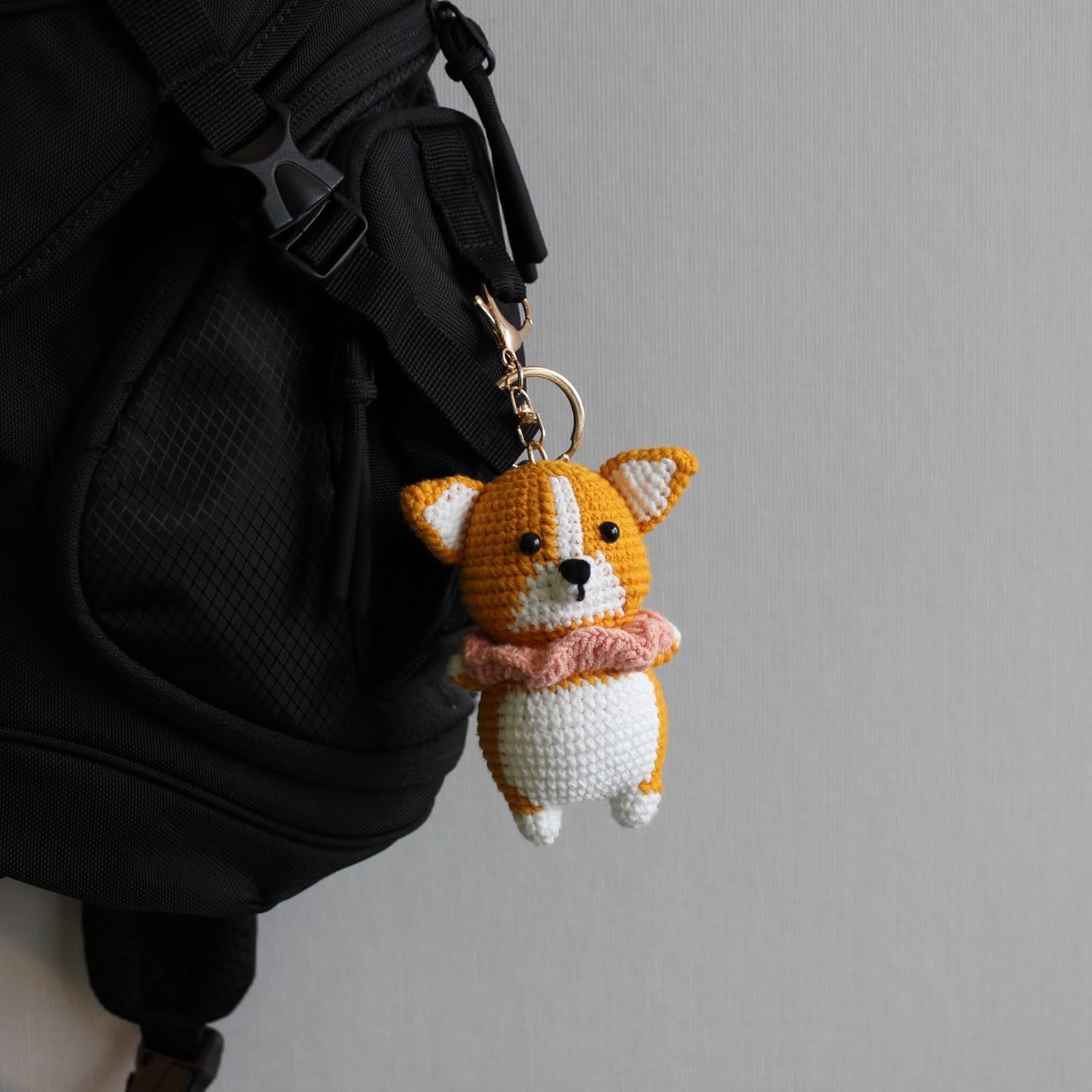Handmade Crochet Animal Bag Charm Cute Knitted Hanging Ornament, Handcrafted Accessory for bag Kawaii Gift (corgi dog)-Hookcrafted