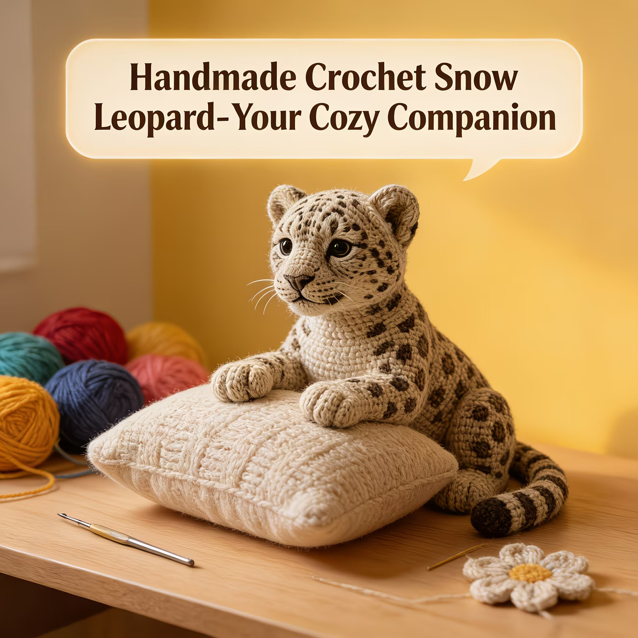 Snow Leopard Crochet Kit for Beginners | DIY Amigurumi Set with Yarn, Hook & Video Tutorial | Handmade Plush Animal Gift Hookcrafted