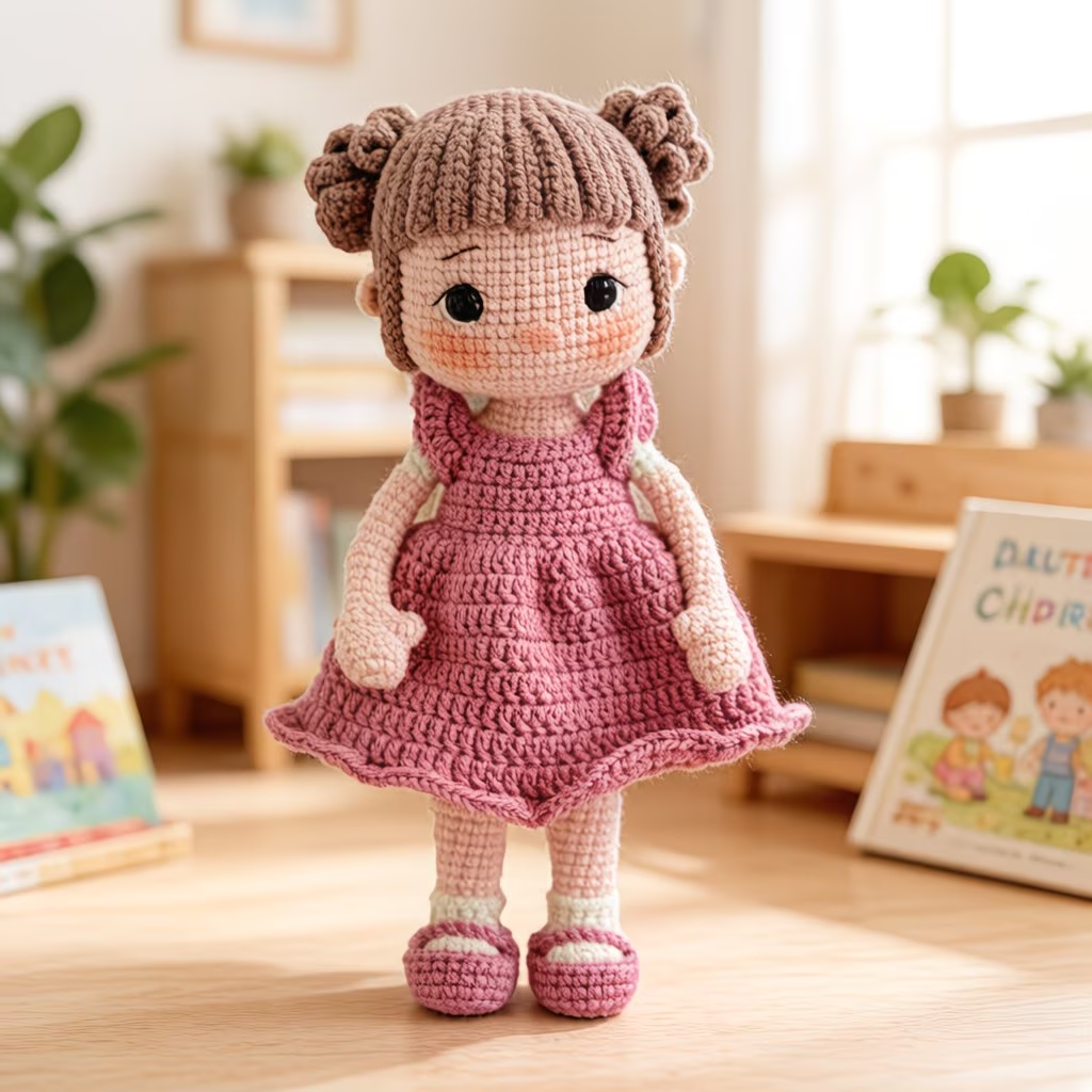 Dusty Pink Dress Doll Crochet Kit for Beginners | DIY Amigurumi Doll Set with Full Supplies & Easy Instructions | Adorable Handmade Gift for All Ages