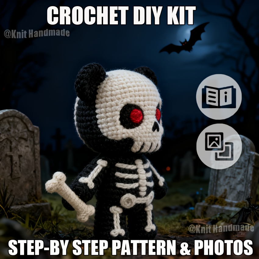1pc Skull Bear DIY Crochet Kit - Extra 30% Soft Yarn + Tutorial Adult Handmade Car Ornament