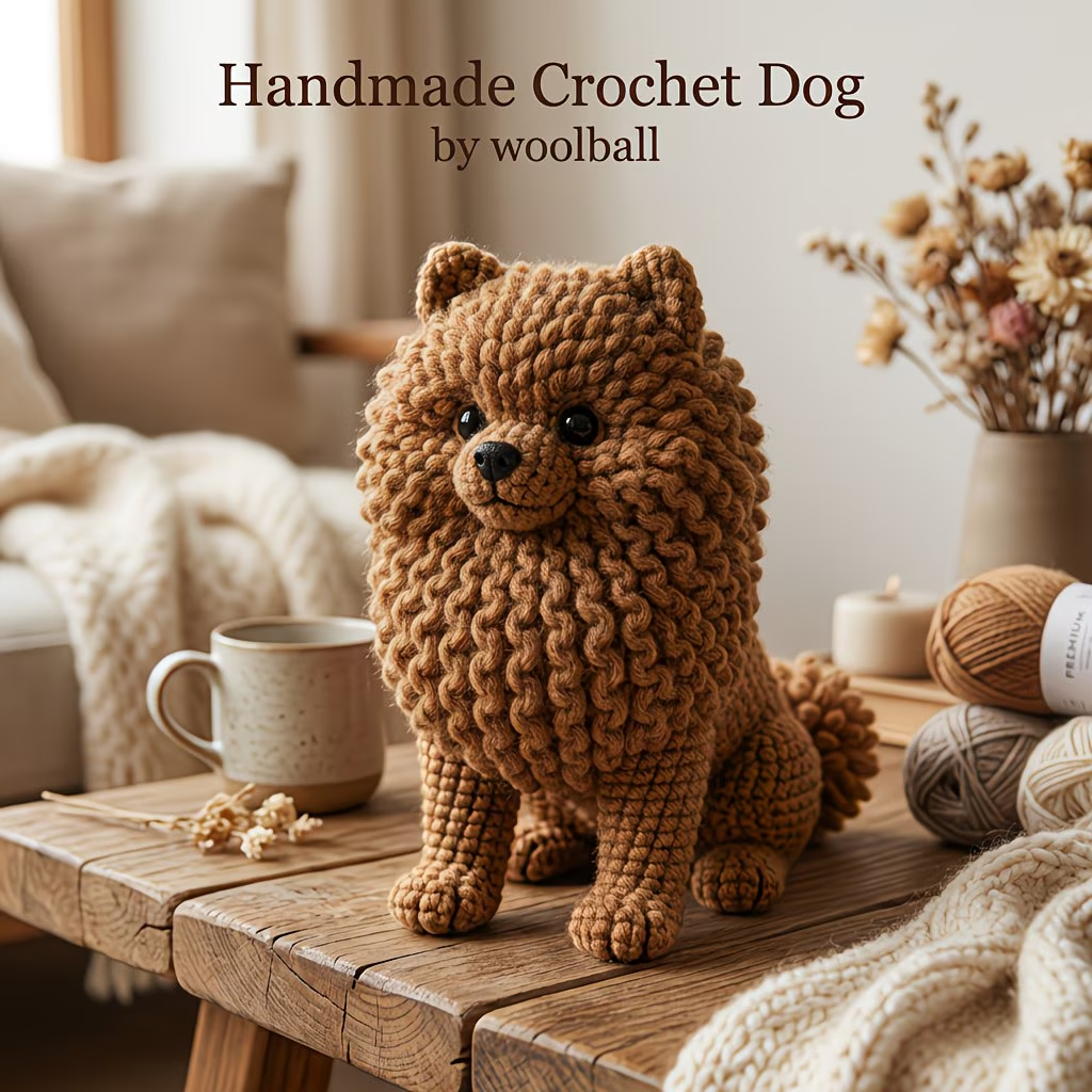 Fluffy Brown Pomeranian Crochet Kit for Beginners | DIY Amigurumi Stuffed Toy Set with Full Supplies & Easy Instructions | Adorable Handmade Gift for Craft Fans