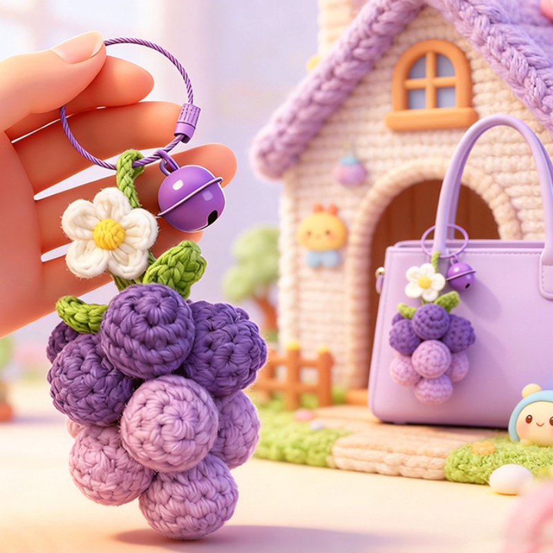 Handmade Crochet Yarn Woven Finished Product Creative Crafts Simulation Grape Fruit Pastoral Style Home Decorations Backpack Pendant Key Chain Ornaments Car Rearview Mirror Decorations