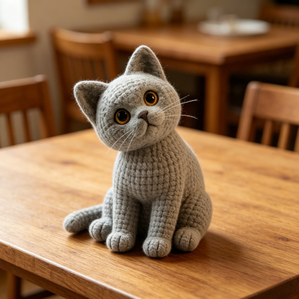 1pc Cute British Shorthair Cat Crochet Kit for Beginners, Complete Amigurumi Animal Doll Craft Set with All Materials And Tutorial, Handmade Knitted Gray Cat Plush, Perfect Gift for Cat Lovers, Home Decor