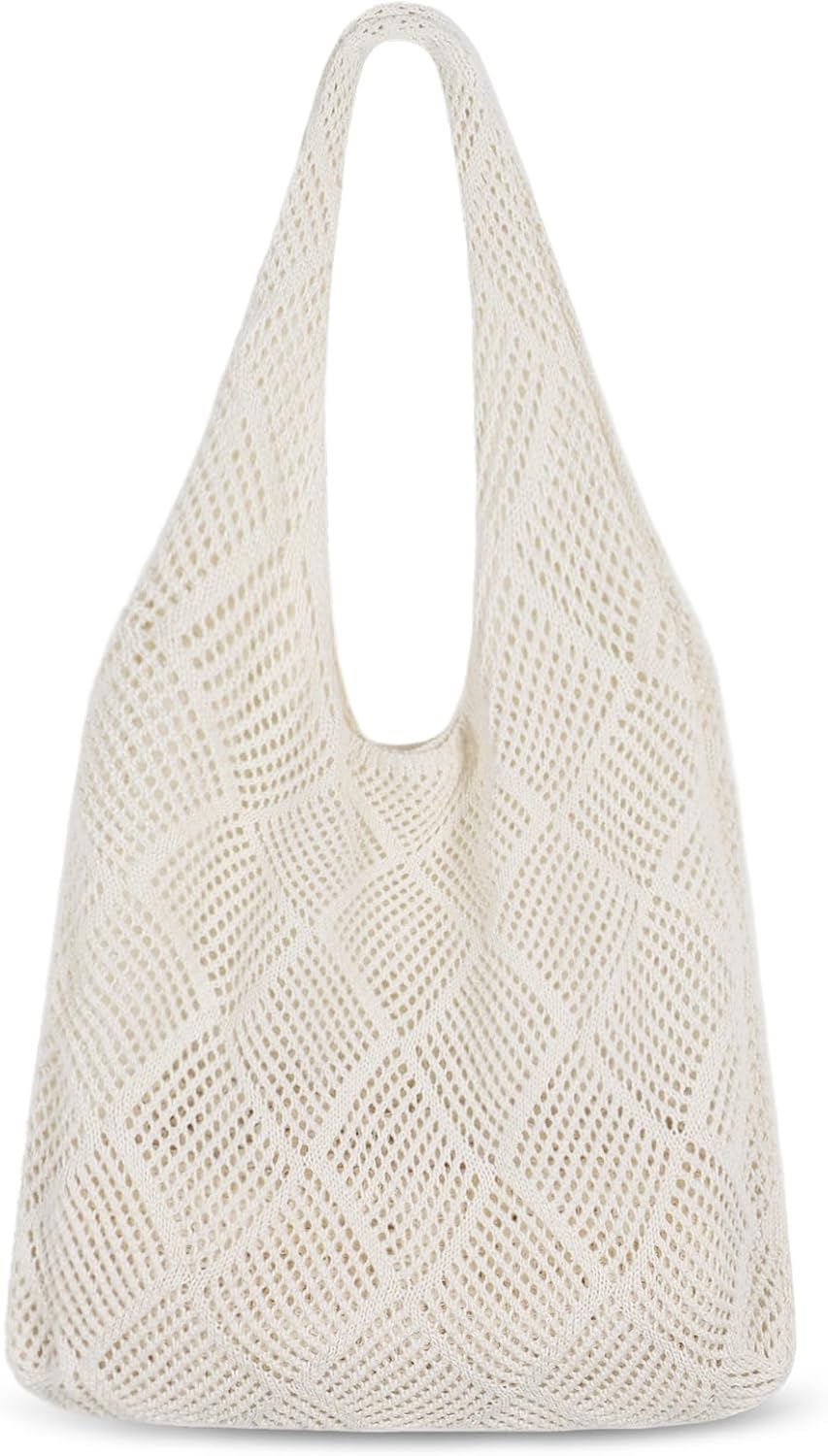 Crochet Tote Bag, Mesh Beach Bag Knit Summer Hobo Bag Vacation Boho Tote Bag for Women