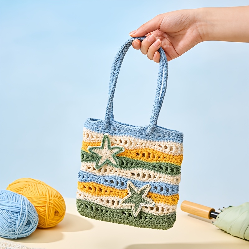 Summer Ocean Breeze Women's Shoulder Bag Material Pack [Unfinished] Crochet Kit Includes Yarn, Crochet Hook, Video Instructions and Tutorials.It Is a Perfect Birthday Gift for Adult Women Who Are Handmade Crochet Enthusiasts or Beginners, and Also