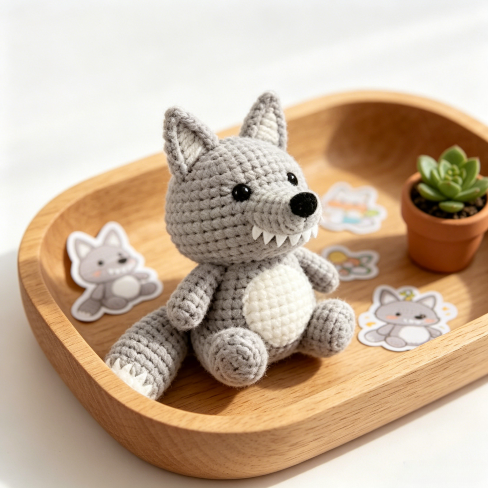 Beginner Friendly Wolf Keychain Crochet Kit, Cute Mini Wolf Amigurumi Crochet Starter Kit with Yarn, Hook, Needle & Accessories, Complete DIY Craft Set with Tutorial for Adults & Kids, Perfect Bag Charm & Handmade Gift