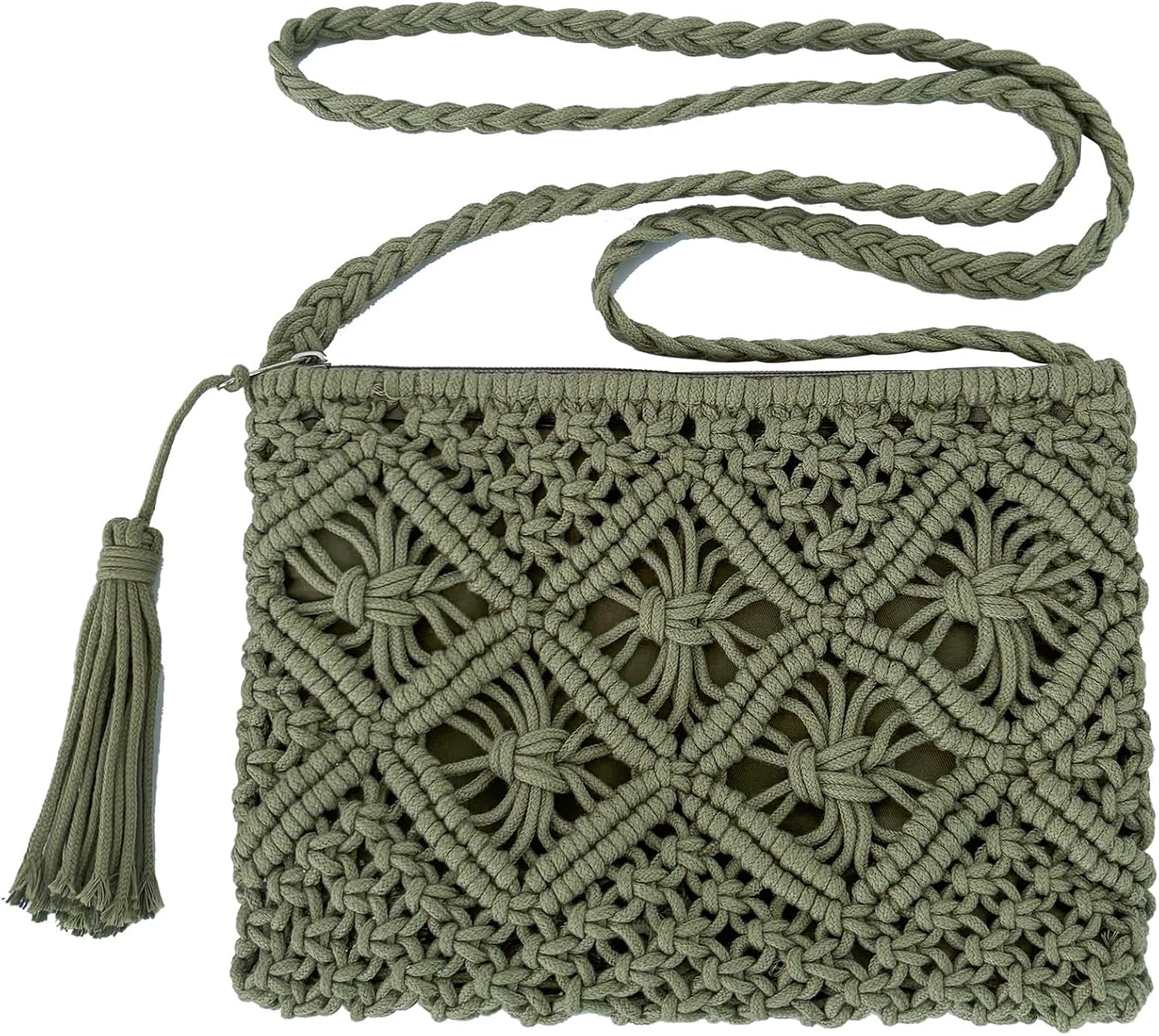 Handmade Crochet Purse Boho Cotton Rope Crossbody Shoulder Bag with Tassel Casual Bag for Women